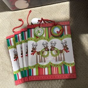 4 Whimsical Reindeer Holiday  Christmas Gift Bags & Tags
